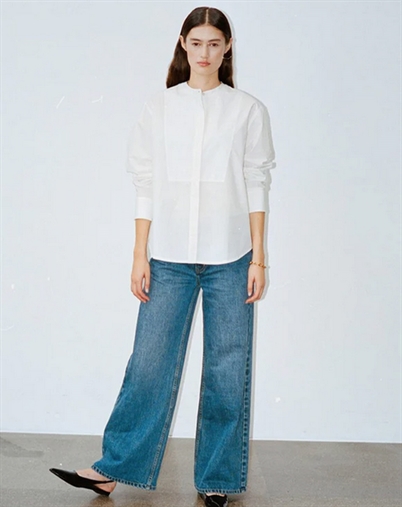 Rabens Saloner - Sunny Crisp Cotton Bib Front Skjorte - White